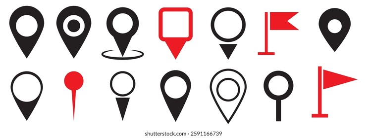 Location map pin icons set. Modern map marker collection. Pinpoint. Location pin icon. Map pin place marker. Map marker pointer icon. GPS location symbol. Flat style vector. destination