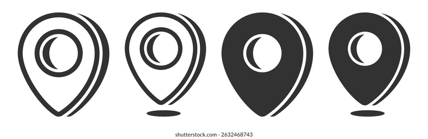 Location Map Pin Icons Set Isolated on Transparent. Flat and Outline GPS Marker Collection, Map Position Pointer Symbol, Black Editable Vector 