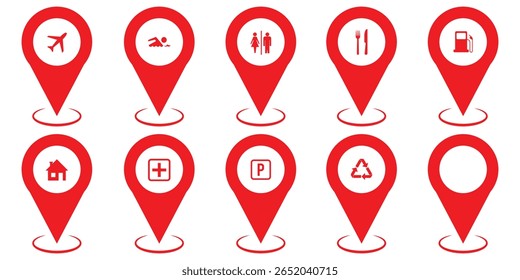 Location map pin icons set. Modern map marker collection. Pinpoint. Location pin icon. Map pin place marker. Map marker pointer icon. GPS location symbol. Flat style vector. destination. Design eps 10