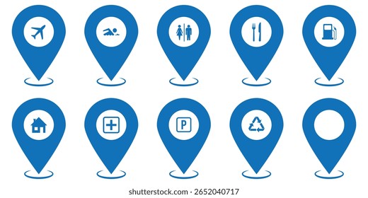 Conjunto de ícones de pin do mapa de localização. Coleção de marcadores de mapa moderna. Ponto de extremidade. Ícone de pin de local. Marcador de lugar do pino do mapa. Ícone do ponteiro do marcador do mapa. Símbolo de localização GPS. Vetor de estilo plano. destination. Design - eps 10
