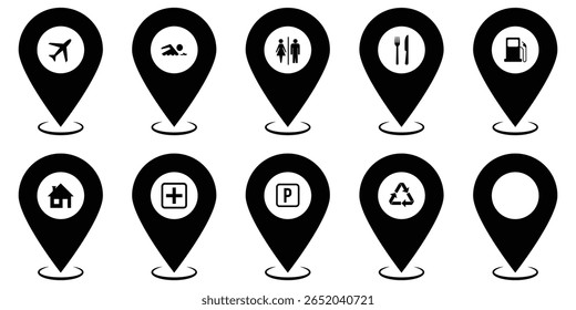 Location map pin icons set. Modern map marker collection. Pinpoint. Location pin icon. Map pin place marker. Map marker pointer icon. GPS location symbol. Flat style vector. destination. Design eps 10