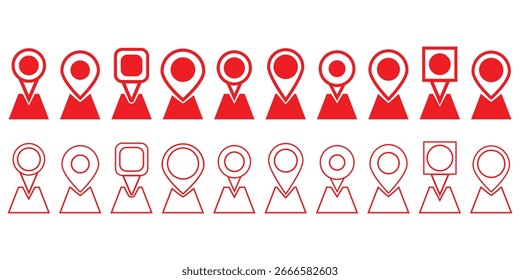 Conjunto de ícones de pin do mapa de localização. Coleção de marcadores de mapa moderna. Ponto de extremidade. Ícone de pin de local. Marcador de lugar do pino do mapa. Ícone do ponteiro do marcador do mapa. eps 10