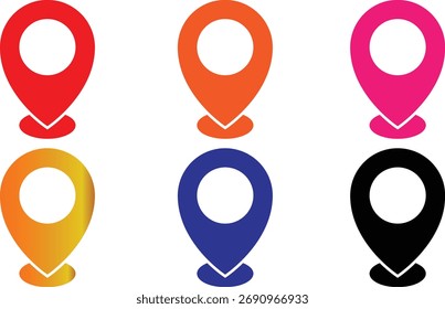 Pin-Symbole für die Positionszuordnung festgelegt. Markersymbol, das geografische Punkte darstellt. Kartierungszwecke. Symbol für Kartenmarkierungszeiger. Zielzeichen
