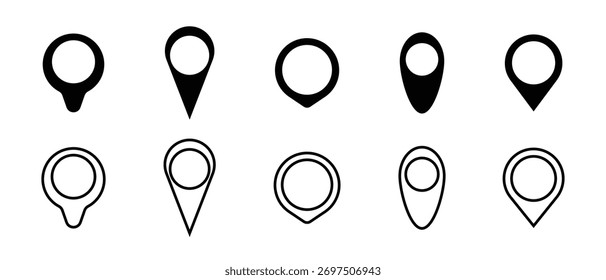Conjunto de iconos de pin de mapa de Locación. colección del icono de pin de Locación. Vector.