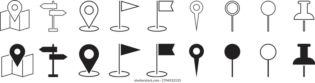 Location map pin icons set. Map marker pointer icon collection. Flat vector illustration style.