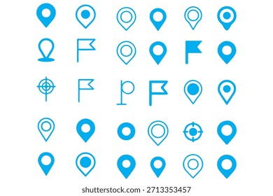 Conjunto de iconos de pin de mapa de Locación. Moderna colección de marcador de mapa. Puntual. Icono de pin de Locación. Marcador de lugar de pin de mapa. Icono de puntero de marcador de mapa. Símbolo de ubicación GPS. Vector de estilo plano