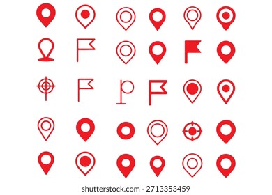 Conjunto de iconos de pin de mapa de Locación. Moderna colección de marcador de mapa. Puntual. Icono de pin de Locación. Marcador de lugar de pin de mapa. Icono de puntero de marcador de mapa. Símbolo de ubicación GPS. Vector de estilo plano