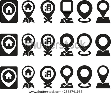 Location map pin icons set. Modern map marker collection. Pinpoint. Location pin icon. Map pin place marker. Map marker pointer icon. GPS location symbol. Flat style vector. destination