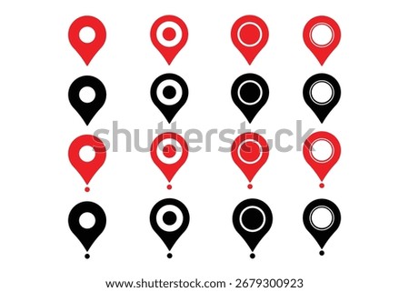 Location map pin icons set. Modern map marker collection. Pinpoint. Location pin icon. Map pin place marker. Map marker pointer icon. GPS location symbol. Flat style vector