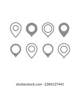 Ubicación, línea de anclaje y conjunto de iconos vectoriales de relleno. Iconos del marcador de posición o del puntero.