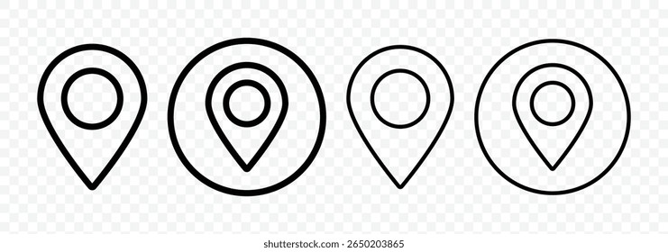 Location map pin line icons set. Map marker pointer icon. GPS location symbol. Place map navigation pointer pin vector symbol for mobile apps and website UI designs. Vector Illustration.