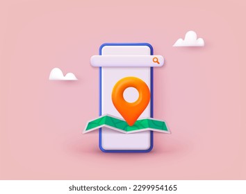 Location map pin in smartphone. GPS Pointer Marker Icon. GPS and Navigation Symbol and Phone. 3D Vector Illustrations.