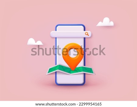 Location map pin in smartphone. GPS Pointer Marker Icon. GPS and Navigation Symbol and Phone. 3D Vector Illustrations.