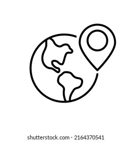 Location map pointer on the globe. Pixel perfect, editable stroke line icon