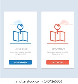 Location, Map, Pointer, Pin  Blue and Red Download and Buy Now web Widget Card Template. Vector Icon Template background