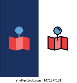 Location, Map, Pointer, Pin  Icons. Flat and Line Filled Icon Set Vector Blue Background. Vector Icon Template background