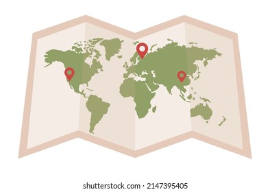 Location map with red pin icon. Folded city map sign. Gps navigation concept. Vector flat illustration