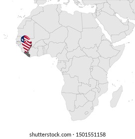 Location Map Republic of Liberia on map Africa. 3d Liberia flag map marker location pin. High quality map of Liberia.  Vector illustration EPS10.