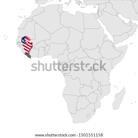 Location Map Republic of Liberia on map Africa. 3d Liberia flag map marker location pin. High quality map of Liberia.  Vector illustration EPS10.