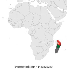 Location Map Republic of Madagascar on map Africa. 3d Madagascar flag map marker location pin. High quality map of Madagascar.  Vector illustration EPS10.