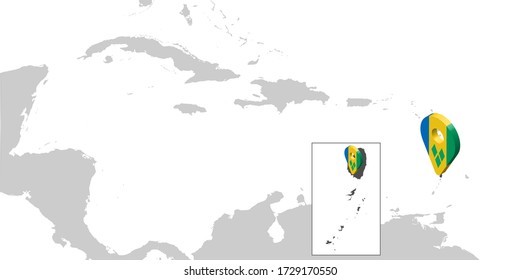 Location Map Saint Vincent and the Grenadines on map Central America. 3d Saint Vincent and the Grenadines flag map marker location pin for your web site design, UI. Central America.  EPS10.
