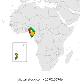 Location Map of Sao Toma and Principe on map Africa. 3d Sao Toma and Principe flag map marker location pin. High quality map of DR Sao Toma and Principe. Africa. EPS10.