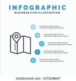Location, Map, Service Pin Blue Infographics Template 5 Steps. Vector Line Icon template. Vector Icon Template background