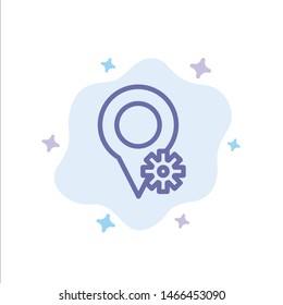 Location, Map, Settings Blue Icon on Abstract Cloud Background. Vector Icon Template background