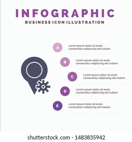 Location, Map, Settings Solid Icon Infographics 5 Steps Presentation Background