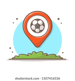 Location Map And Soccer Ball Vector Icon Illustration. Soccer Field Location Sport Icon Concept White Isolated. Flat Cartoon Style Suitable for Web Landing Page, Banner, Sticker, Background