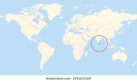 Location map of Sri Lanka in Asia shown on a world map