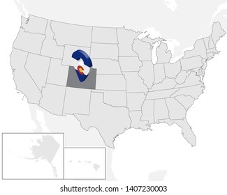 Location Map of State Colorado on map USA. 3d State Colorado flag map marker location pin. High quality map of Indiana.  Vector illustration EPS10.