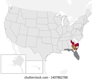 Location Map of State Florida on map USA. 3d State Florida flag map marker location pin. High quality map of  Florida.  Vector illustration EPS10.