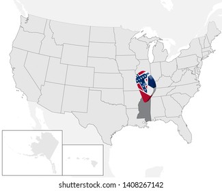 Location Map of State Mississippi on map USA. 3d State Mississippi flag map marker location pin. High quality map of  Mississippi.  Vector illustration EPS10.