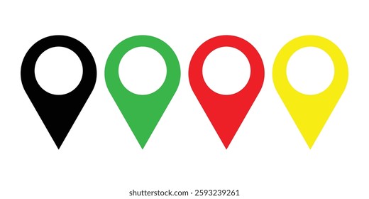 location map symbol set black red green and yellow color isolated on white background. eps