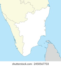 Lageplan von Tamil Nadu ist ein Bundesstaat von Indien mit Nachbarstaat und Land