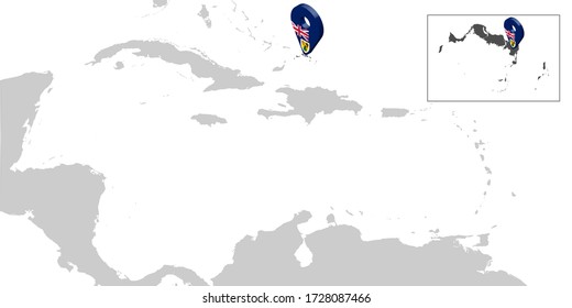 Location Map Turks and Caicos Islands on map Central America. 3d Turks and Caicos Islands  flag map marker location pin for your web site design, UI. UK. Central America.  EPS10.
