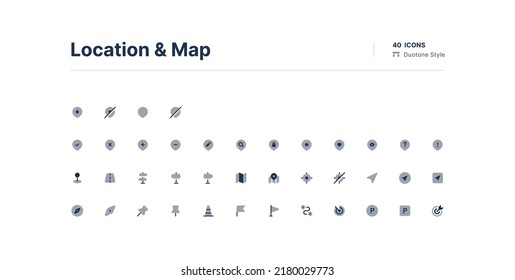 Location und Map UI Icons Pack Duotone Style.