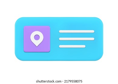 Location map user interface window quick tips smartphone desktop button menu navigation realistic 3d icon vector illustration. Geolocation mark distance cartography direction position route app