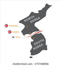 location map vector of highlight north korea, south korea, Kaesong industrial zone with flag , white background