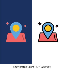 Location, Map, Way, World  Icons. Flat and Line Filled Icon Set Vector Blue Background