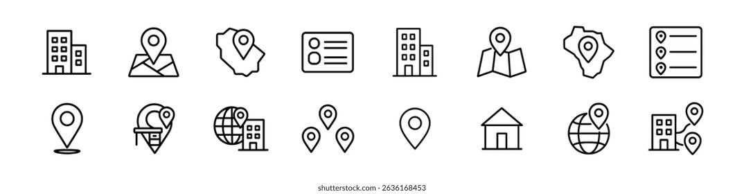 Location, mapping icon set - outline, gps and navigation symbols for projects