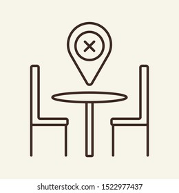 Location mark with cross above table line icon. Furniture, location, map. Restaurant business concept. Vector illustration can be used for topics like business, catering trade, cuisine