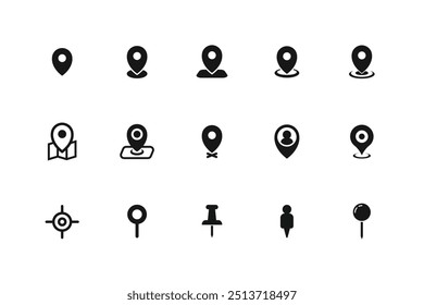 Marca de Locación Destino Pin Destino Inicio Dirección Navegación Línea de Vector Iconos de trazo Conjuntos