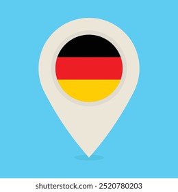 Location marker with the flag of Germany. Cream-colored location pin isolated on blue background. Flat vector icon for mobile apps, UI and web design
