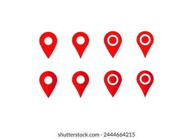 Location marker icons. Flat, red, set of location markers. Vector icons