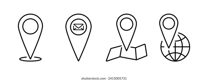 Location marker icons set. Map pointer symbol. Vector illustration isolated on white background.