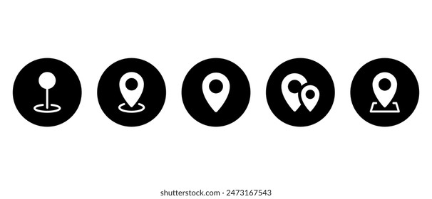 Location marker, map pin icon set on black circle