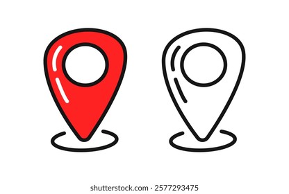 Location marker or map pin icon symbol set. Doodle style. Location pointer. Map pin editable stroke. Vector illustration