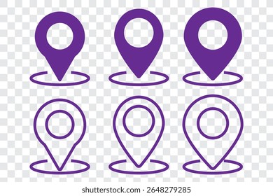 Location marker, map pin icon set. Flat icon set of location and map pins. Map pin place marker. Location pointer icon symbol in flat style. Position symbol. Point illustration sign collection